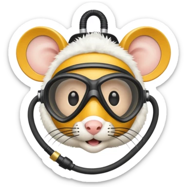 a mouse head with a scuba mask and snorkel in its mouth sticker