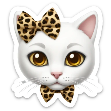 white cat with a leopard print bow sticker