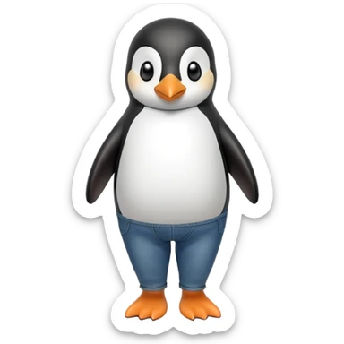 friendly anthropomorphised penguin in jeans and a t-shirt jogging upright relaxed pose no sunglasses sticker