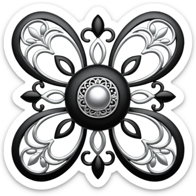 Black and silver filigree broach design, 3D, extremely detailed design sticker