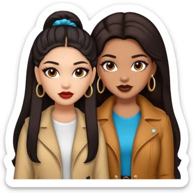Boujy baddie best friends, trendy heavy makeup both dark hair one light skinned and one caramel skin  sticker