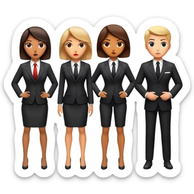 "A group of secret intelligence agents in formal suits, with one of them being a woman. They appear serious, professional, and mysterious, working together as a team." sticker