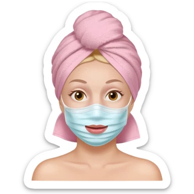 spa white woman with a light pink towel on her head and pink cream mask on her face sticker
