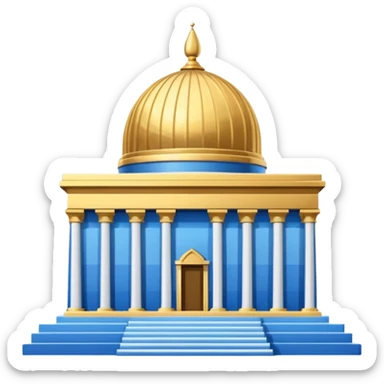 epstein island cubic temple with blue horizontal stipes on the side and a goldon dome on top sticker