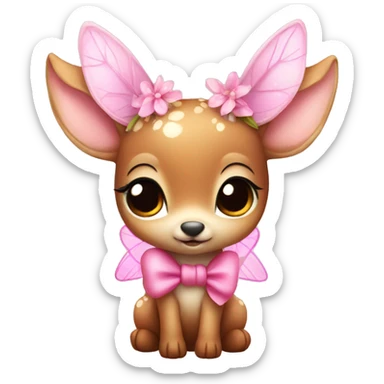 baby deer with fairy wings and a pink bow around its neck  sticker