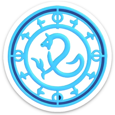 "A minimalistic glowing zodiac symbol ♓, centered on a dark cosmic background, symbol color #00d9ff, clean design, modern and luminous" sticker