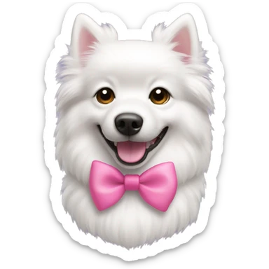white spitz dog with a pink bow on his neck sticker