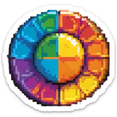 Simple colorful pixel art IT badge with basic computer icon, vibrant colors sticker