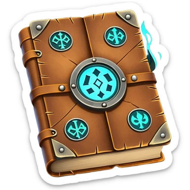 Spell Book – Old leather book with glowing runes and bookmarks sticker