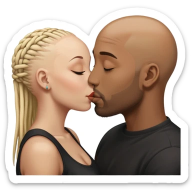 Bald head brown man kissing black woman with blonde dreadlocks  sticker