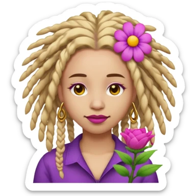 Gold dread locs pink emoji face purple flower in the hair red lipstick sticker