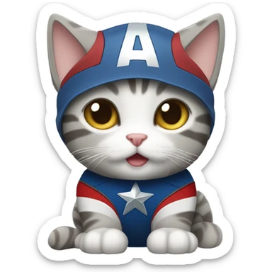 Light gray tabby cat wearing a Captain America costume  sticker