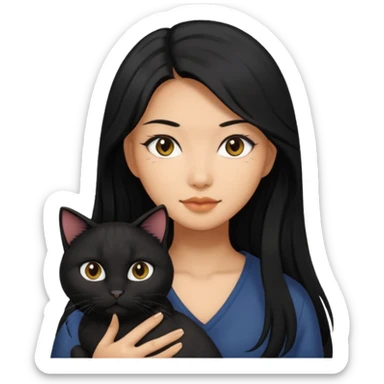pretty bratz asian baddie asian, black long hair with her black cat sticker