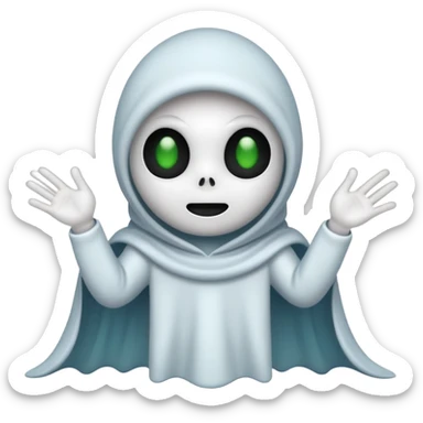 an alien wearing a ghost costume, emoji style sticker