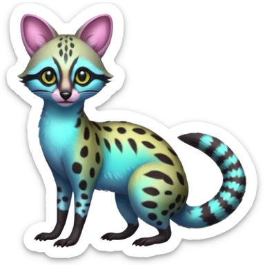 Colorful neon-colored tropical exotic shiny beautiful fantasy-Cacomistle-genet-oncilla-animal-hybrid (full body) sticker