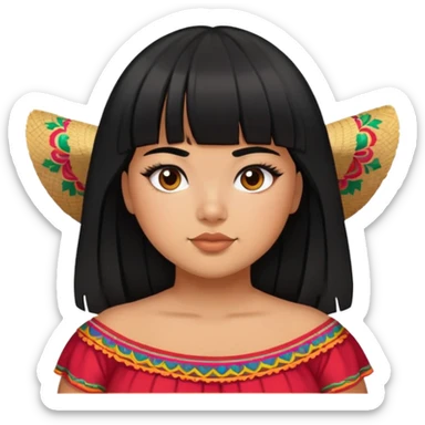 Mexican girl with bangs black hair plus size sticker