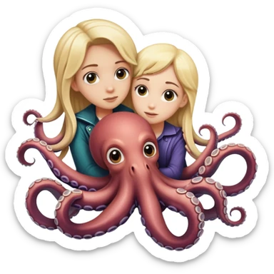 Giant Half blonde girl, Half octopus holding a guy in her tentacles.  sticker