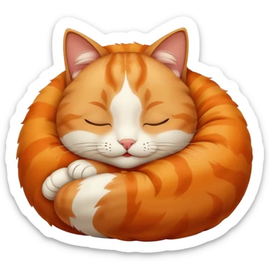 sleepy cat emoji, soft and rounded, closed eyes, gentle smile, curled up, cozy, apple emoji style sticker