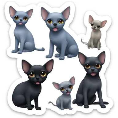 big russian blue cat and two small black chihuahuas sticker