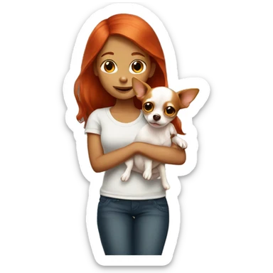 Girl with red hair holding chihuahua  sticker