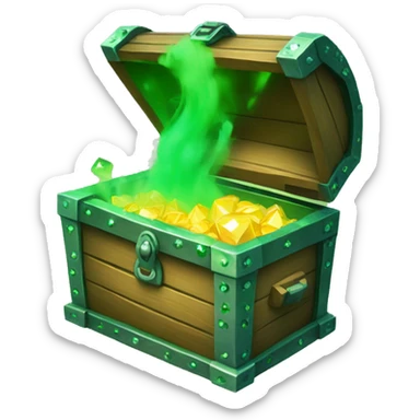 open treasure chest with green smoke coming out and green diamonds overflowing and surrounding it sticker