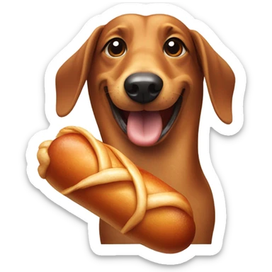 Wiener dog holding a chicken drumstick while smiling sticker