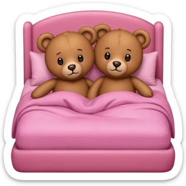 Brown teddy bears cuddling in pink bed sticker