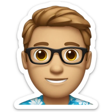 Blue eyes, brown hair, white with glasses and Hawaiian shirt male sticker