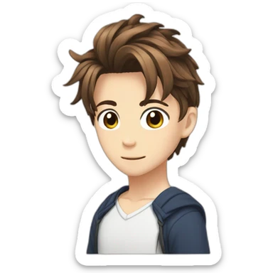 brown haired anime boy with side braide with ponytail in the back sticker