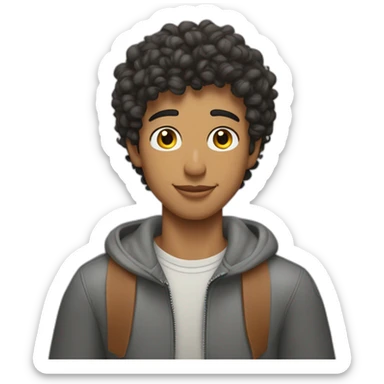 Handsome skinny latino with short curly hairs wearing a grey hermes Birkin bag sticker