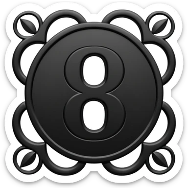 Emoji, avant-garde gothic emblem made of matte black metal, number 8 integrated into the word “FORTUNA”, luxury fashion symbol aesthetic, clean sculptural form, no glow, no neon, flat emoji style, centered, transparent backgroun sticker