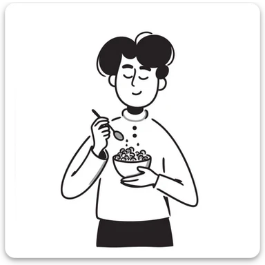 Elon Musk eating a bowl of cereal, man with distinctive features eating from a cereal bowl with a spoon sticker