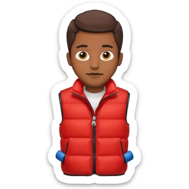 brown skin man with red puffer vest sticker
