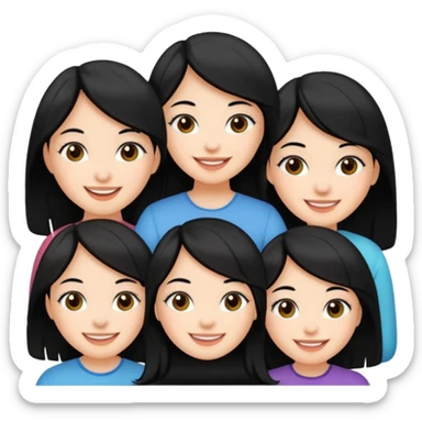 Five fair-skinned girls with black hair sticker