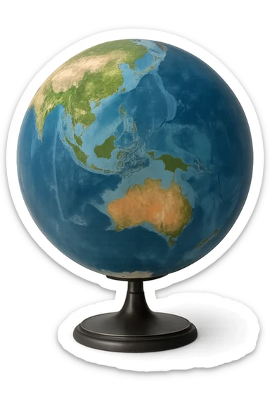 Create a realistic globe image showing Australia in view, with blue oceans and realistic land colors, on a transparent background. The style should be photorealistic and natural looking. sticker
