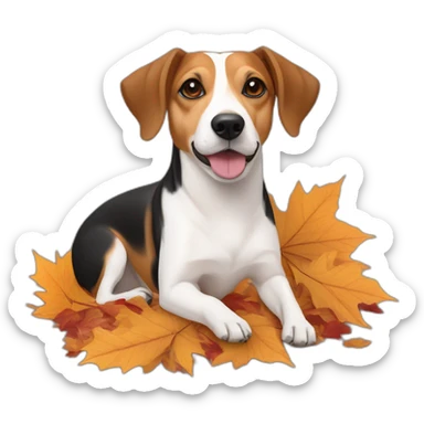older beagle jack russell mix dog laying in fall leaves sticker