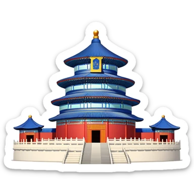 Temple of Heaven Beijing, simplified emoji style with bold outlines and bright colors, cartoon style round blue roof temple sticker