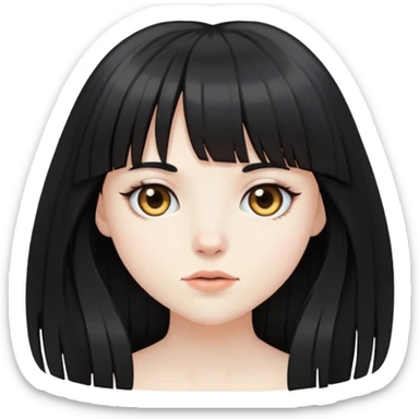 pale girl with black long hair and bangs  sticker