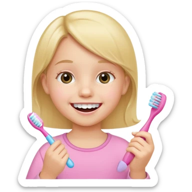 little girl brushing her teeth sticker