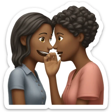 One woman whispers into the ear of another woman closing by hand sticker