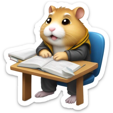 University hamster student, Study hard, lots of assignment deadline, tired, study at Night, using computer  sticker