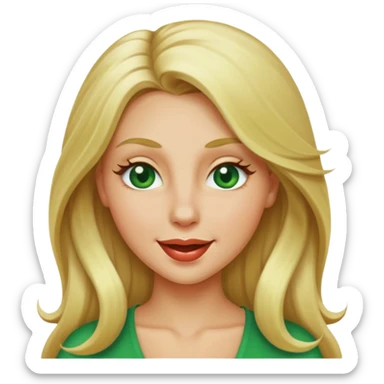 blonde with long hair and green eyes, winking, iOS Apple emoji style sticker