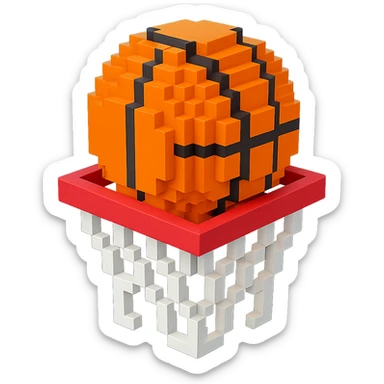 A voxel-style basketball in a net sticker