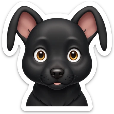 Shadow is a black dog with big upright ears and bright, expressive eyes. He has a sleek, dark coat and a calm but alert look. His face is gentle and intelligent, with a slightly curious expression. Shadow looks loyal, attentive, and a little playful, giving off both a protective and affectionate  sticker