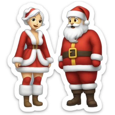 full body santa and mrs. claus kiss sticker