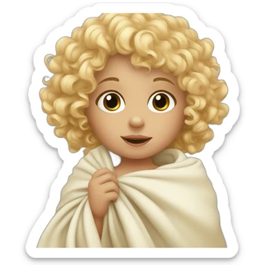 Curly haired blonde toddler holding blanket and sucking her thumb sticker