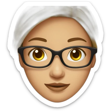 une fille avec de long cheveux noir lisse , et avec des lunette (en forme de carrer un peu déformé) assez grosse comparer a ça tête ,avec la couleur des yeux verts , et la peau assez clair sticker