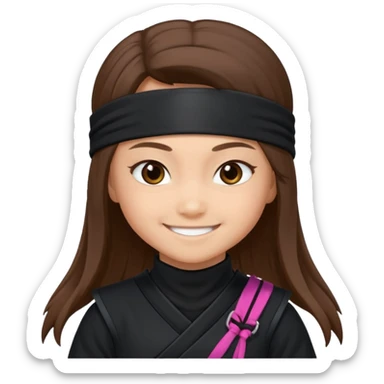 i need girl ninja smile with long brown hair with black costume with name mabel sticker
