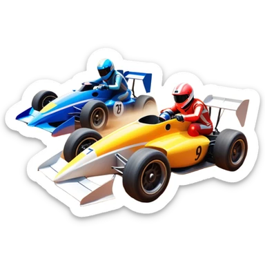 A sleek racing car and motorcycle speeding on a track, leaving a trail of dust behind. The scene captures the thrill of high-speed competition, with blurred motion and vibrant colors, highlighting the dynamic energy of motorsport. sticker