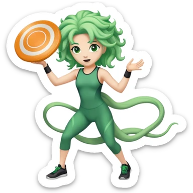 medusa, wearing an athletic outfit, throwing a frisbee sticker